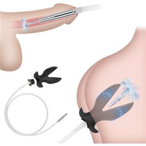 BDSMYOU Dilatatore Ano per Uomo & Plug Uretrale 2 in 1,Plug Anale Cavo e Dilatatore Uretrale in Acciaio Inossidabile,Peretta per Lavaggio Ano,Clistere per Pulizia Ano,Sex Toys Uomo (S)