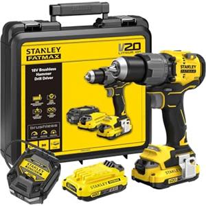 Stanley - FatMax STANLEY FATMAX Trapano-avvitatore a percussione senza spazzole STANLEY FATMAX V20 da 18 V con 2 batterie da 2,0 Ah, 1 caricabatteria e 1 valigetta/scatola portautensili