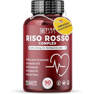 VIVACAPS Riso Rosso Fermentato Colesterolo 97 Mg con 2,9 mg di Monacolina K 90 Cps, Integratore Colesterolo con Coenzima Q10, Acido Folico e Policosanoli sostiene l'equilibrio lipidico - Made in italy