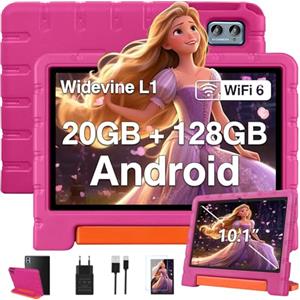 ZIOVO Tablet 10 Pollici Android 14 Tablet Bambini, 20GB RAM+128GB ROM(TF 1TB),WiFi 6, Widevine L1/Octa-Core/BT 5.0/8+5 MP/6000mAh/Tablet per Bambini,Tablet con EVA Caso - Rosa