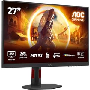 AOC Gaming Q27G4ZR - Monitor Quad HD da 27 pollici, 240 Hz, 1 ms, compensazione G-Sync, HDR400 2560 x 1440, 2x HDMI 2.0, DisplayPort 1.4 nero-rosso, 27 Inch QHD Fast IPS, 260 Hz