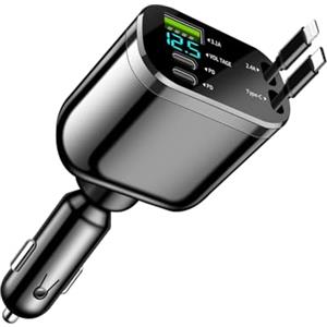 SNZ Caricatore Auto USB C 60W Retrattile, PD 3.0 Accessori Auto Interno, Adattatore accendisigari usb per auto,Gadget macchina fit iPhone 16 15 14 13 Pro Max Plus iPad Galaxy S25 S24 S23 Ultra
