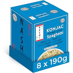 KETO SKINNY Spaghetti Nashi Shirataki Konjac Moyu - Cibo cheto friendly, ricetta premium con glucomannano per un gusto inodore, adatto per vegani, senza grassi e con poche calorie | Pronti da Mangiare (8×190g)