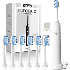 Vexloria Spazzolino Elettrico Sonico per Adulti e Bambini, Spazzolini Elettrici con 6 Testine, 5 Modalità e Timer, Impermeabile IPX7 Ultrasuoni Spazzolino Elettrico da Viaggio, Spazzolino Sonico