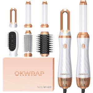 OKWRAP Airstyler Hair Styler 6 in 1 OKWRAP - Styler per capelli con spazzola rotonda, spazzola ad aria calda, per lisciare, asciugare, volume, ricci