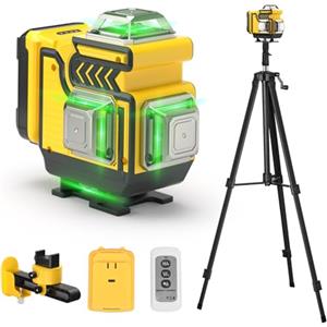 cjumel Livella Laser Autolivellante 4 x 360° - cjumel 4D 16 Linee Verde Livello Laser Professionale Multifunzionale laser Livella con 1.6 M Treppiede, Batteria 5400mAh, Telecomando
