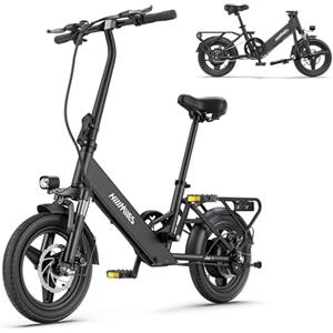 HillMiles MTB HillMiles Mile 1 Bici Elettrica, 36V 10.4AH Batteria, 14'*2.0' Pneumatico, 25km/h velocità e 40-65km gamma E-bike per pendolari urbani, IP65 impermeabile (Nero)