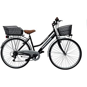 MADICKS Bicicletta Donna da Passeggio Olanda Misura 28 Bici da città Vintage retrò con Cestino anteriore e posteriore Nero Con Cambio