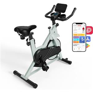 DeerRun Ciclette Professionale, Cyclette da Casa a Resistenza Magnetica Regolabile, Bicicletta per Casa con App per Monitoraggio Dati, Spin Bike 136kg di Capacità di Peso