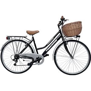 MADICKS Bicicletta Donna da Passeggio Olanda Misura 28 Bici da città Vintage retrò con Cestino in Vimini Nero Con Cambio