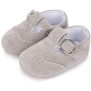 LACOFIA Scarpe Primi Passi Bambino Ciabatte Scarpe Neonato in Morbida Pelle Antiscivolo Grigio 6-12 Mesi