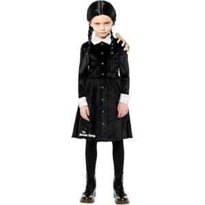 Zeus Party Costume da Mercoledì Addams per Bambina, Vestito Nero con Colletto Bianco e Parrucca, per Carnevale e Halloween, Taglie da 3 a 14 Anni (6-8 Anni)