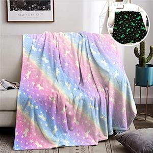 HSGLGNA Coperta per bambini, con unicorno, luce al buio, idea regalo per ragazze, super morbida e calda, coperta da letto, con unicorno, colore: rosa