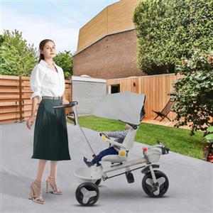 HUOLE Triciclo per bambini evolutivo con sedile reversibile triciclo bicicletta per bambini, schienale reclinabile, ruote silenziose e parasole pieghevole rimovibile per passeggino, triciclo a pedale, 100 x