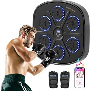 SPORTNOW Boxe Musicale, Musica da Boxe a Parete, con 9 velocità e modalità, Bluetooth, guantoni da Boxe Traspiranti, Allenatore elettronico di Boxe, Nero