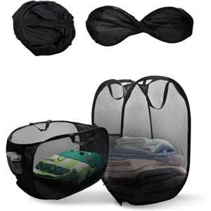 VOSSOT 2PCS Cesto Portabiancheria Pieghevole Grande Biancheria Sporca con Manici | Cesta Panni Sporchi in Rete Traspirante, Sacco Portabiancheria Sporca, per Bagno, Camera, Viaggio e Camping