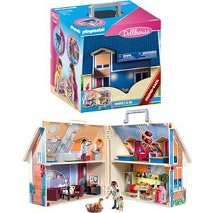 PLAYMOBIL Casa delle Bambole Portatile 70985 con Maniglia per Il Trasporto, Pieghevole, Giocattoli per Bambini dai 4 Anni