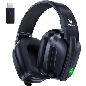Vakedy Cuffie Gaming Wireless per PS4, PS5, PC, con Microfono Cuffie Cancellazione del Rumore, 2,4 GHz+Bluetooth Dual Mode, Durata 50+ Ore - Nero