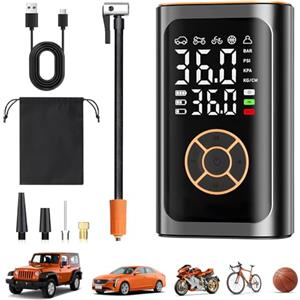 Carehabi Compressore ad Aria Portatile, Portable Electric Air Compressor 150 PSI, Inflazione Rapida, Spegnimento Automatico, 4000 mAh, LED, per Auto, Moto, Bicicletta, Palla