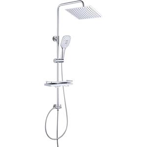JOHO Colonna Doccia idromassaggio senza Miscelatore con Porta Ogetti Colonna Doccia in Acciaio INOX 304 con Mensola Set Doccia Regolabile in Altezza Doccia Soffione Colonna(25 * 25cm quadrato)
