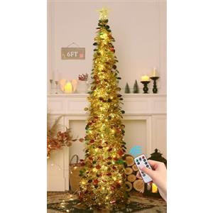 HMASYO Albero di Natale Artificiale a Paillettes 180cm con 100 Luci a LED Timer e Telecomando, Montaggio Istantaneo, Alimentazione USB - Decorazione per Interni Casa, Appartamento, Veranda, Feste
