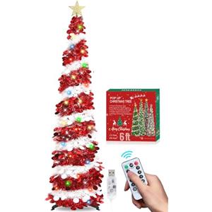 HMASYO Albero di Natale Artificiale a Paillettes 180cm con 100 Luci a LED Timer e Telecomando, Montaggio Istantaneo, Alimentazione USB - Decorazione per Interni Casa, Appartamento, Veranda, Feste