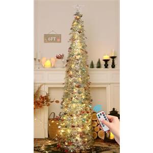 HMASYO Albero di Natale Artificiale a Paillettes 180cm con 100 Luci a LED Timer e Telecomando, Montaggio Istantaneo, Alimentazione USB - Decorazione per Interni Casa, Appartamento, Veranda, Feste