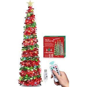 HMASYO Albero di Natale Artificiale a Paillettes 180cm con 100 Luci a LED Timer e Telecomando, Montaggio Istantaneo, Alimentazione USB - Decorazione per Interni Casa, Appartamento, Veranda, Feste