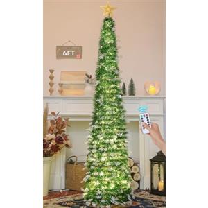 HMASYO Albero di Natale Artificiale a Paillettes 180cm con 100 Luci a LED Timer e Telecomando, Montaggio Istantaneo, Alimentazione USB - Decorazione per Interni Casa, Appartamento, Veranda, Feste