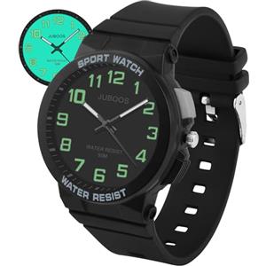 Juboos Orologi per Bambini, Orologio Analogico al Quarzo per Ragazzi e Ragazze, Orologi Impermeabili per Insegnare il Tempo, Cinturino Morbido da Polso (Nero)