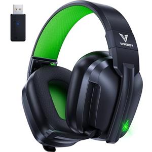 Vakedy Cuffie Gaming Wireless per PS4, PS5, PC, con Microfono Cuffie Cancellazione del Rumore, 2,4 GHz+Bluetooth Dual Mode, Durata 50+ Ore - Nero/Verde