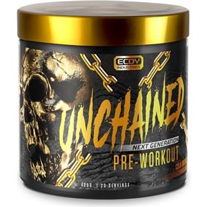 UNCHAINED® - Booster pre-allenamento con ecdysterone | 20 dosi (400 g) con caffeina | L-arginina, L-citrullina-malato, beta-alanina + altri 14 principi attivi | 100% energia | arancia cola