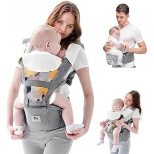 Bellababy Marsupio Neonato, Bellababy Marsupio porta Bebé Seggiolino Multifunzione Marsupio per Neonati di 3-36 Mesi, 6-in-1 Modi di Portare, Tutte le Stagioni, Misura Regolabile Grigio