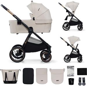kk Kinderkraft Kinderkraft NEA 2, Passeggino dalla nascita fino a 22 kg, Chiusura con una mano, Posizione sdraiata, Ampia capottina, 4 ruote ammortizzate, filtro UPF 50+, cestello fino a 5 kg, Beige