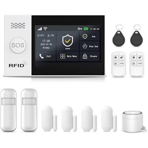 XNH Schermo Tattile 4.3'' Sistema di Allarme Casa Senza Fili GSM+Wi-Fi, App Push, 12 Pezzi Antifurto Casa Wireless, Kit Allarme DIY con Sirena 120DB, Sensore Porta, Telecomando, Sensore di Movimento