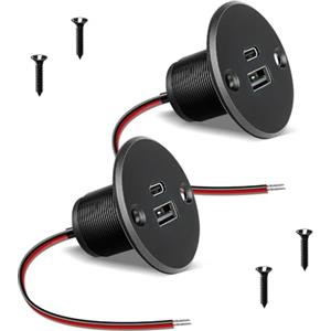 acegoo Presa USB 12V Camper, Corpo in Alluminio Dual USB C Porte con Uscita Max 24W Per Porta, PD3.0 QC3.0 Caricatore Ricarica Rapida, Per Marine Barca Auto Camion(pannello grande* 2)