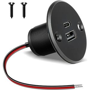 acegoo Presa USB 12V Camper, Corpo in Alluminio Dual USB C Porte con Uscita Max 24W Per Porta, PD3.0 QC3.0 Caricatore Ricarica Rapida, Per Marine Barca Auto Camion (pannello grande* 1)