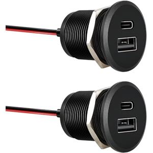 acegoo Presa USB 12V Camper, Corpo in Alluminio Dual USB C Porte con Uscita Max 24W Per Porta, PD3.0 QC3.0 Caricatore Ricarica Rapida, Per Marine Barca Auto Camion (pannello piccolo* 2)