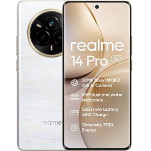 realme 14 Pro 5G Smartphone 12+512 GB Telefono Mobile, Processore Dimensity 7300, Batteria 5130mAh Ricarica Rapida 45W, 120Hz 6.77" OLED Display, Fotocamera Tripla da 50MP OIS, Bianco (con Adattatore)
