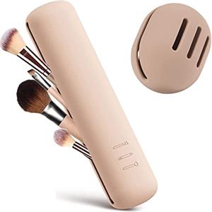 INTACASE Custodia in silicone per pennelli da trucco e per il trucco in spugna di bellezza, organizer da viaggio, protegge i pennelli da trucco, custodia per frullatore di bellezza, Beige, 20 cm