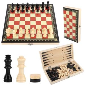 LWMTT Scacchiera in Legno,3 in 1 Scacchiera Pieghevole, Portatili e Pieghevole Scacchiere,Scacchi, Backgammon, Dama per attività di famiglia Festa Adulti Bambini Viaggio(29x29cm) (Scuro)