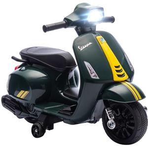 AIYAPLAY Moto Elettrica per Bambini con Licenza Vespa Ufficiale, Motorino per Bambini con Batteria Ricaricabile 6V e Rotelle, Luci e Clacson, Età 2-6 Anni, Verde Scuro