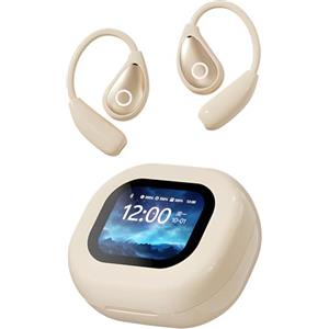 HUAJUN AI Cuffie Traduzione Simultanea, Auricolari Traduttori Vocale in Tempo Reale Bluetooth con Schermo LCD Touch a Colori, 3 in 1 Traduttore Wireless Riduzione Rumore 144 Lingue (Beige)