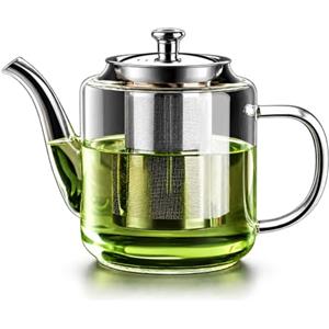 Cylora Teiera in Vetro da 650ml, Teiera Resistente al Calore in Vetro Borosilicato Trasparente con Filtro in Acciaio Inox, piccola teiera per foglie sfuse, erbe, frutta, bubble tea | Infusore Tè