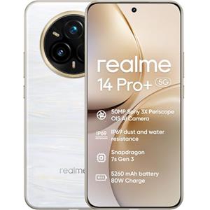 realme 14Pro+ 5G Smartphone 8+256 GB Telefono Mobile, Snapdragon 7S Gen3, Batteria 5280mAh Ricarica Rapida 80W, Schermo OLED+ 6.83" 120Hz, Tripla Fotocamera 50MP OIS con Dual SIM, Bianco