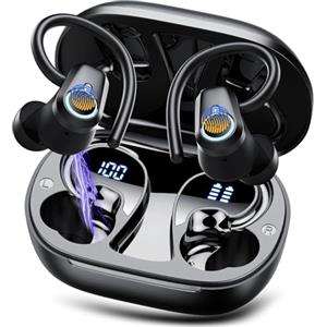 Poounur Cuffie Bluetooth Sport, 2025 Auricolari Bluetooth 5.3 con 4 ENC Cancellazione Rumore Mic, 50 Ore Cuffie Wireless HiFi Stereo, IP7 Impermeabili, Ricarica Rapida, USB-C, Cuffiette Bluetooth per Running