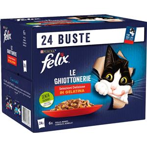 Purina Felix Le Ghiottonerie - Cibo Umido per Gatti Multipack 24x85g con Pollo, Manzo, Coniglio e Agnello