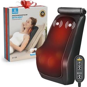 COMFIER Massaggiatore per schiena e collo con calore, cuspide massaggiante 3D con massaggio a vibrazione, massaggiatore shiatsu per collo e spalle, cuscino massaggiante, regali