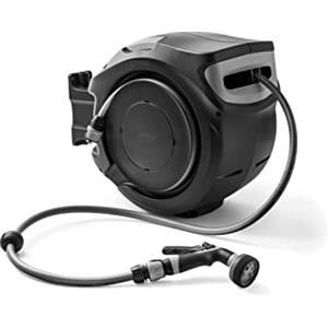 G.F. SRL, REWALL Globo Avvolgitubo Automatico a Parete per l'Irrigazione del Giardino, con 20 Metri di Tubo, Orientabile 180°, con Pistola Irrigazione 8 getti, Prodotto nel Regno Unito, Grigio Scuro