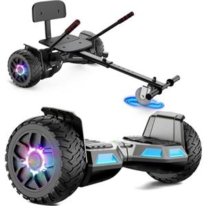 SISIGAD Hoverboard go Kart Seat,8.5" Off Road Hoverboards with LED Lights, All Terrain Hoverboards, Self Balancing Scooter with Bluetooth Speaker,Music Hoverboard and Kart Bundle